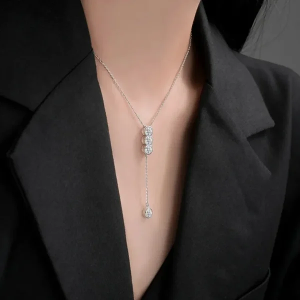 Classic Bubble Clavicular Chain 925 Sterling Silver Party Full Moissanite Necklace - Image 2
