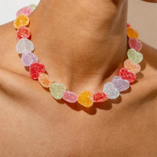Classic Cute Love Candy Resin Niche Design Collarbone Chain Chokers Necklace - Image 3