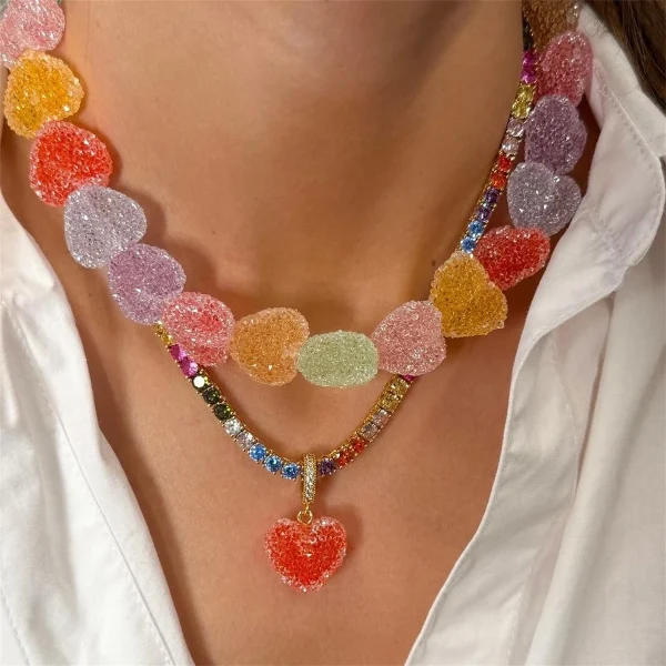 Classic Cute Love Candy Resin Niche Design Collarbone Chain Chokers Necklace - Image 4