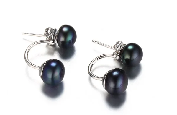 Classic Freshwater Pearl Tibetan 925 Sterling Silver Semi-Round Stud Earrings - Image 5