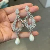 Classic Geometric Cubic Zirconia Copper Plant Long Earring - Image 6