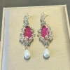 Classic Geometric Cubic Zirconia Copper Plant Long Earring - Image 2