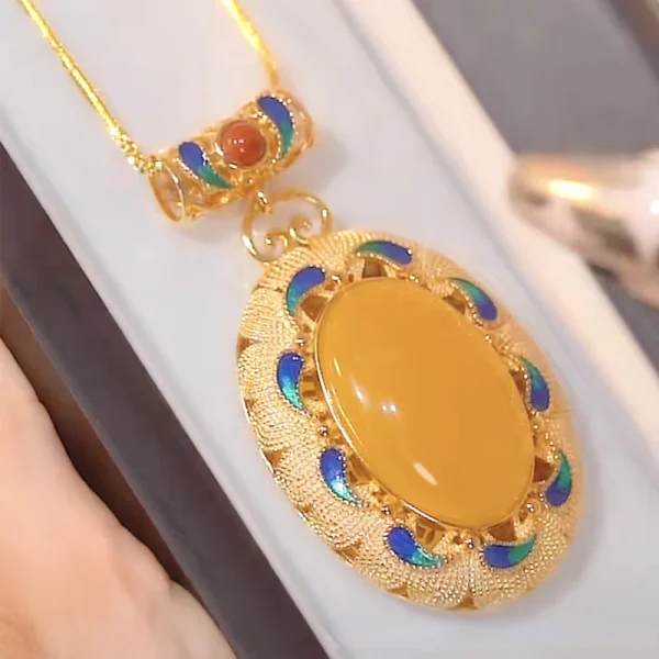 Classic Geometric Natural Agate Jade Sweater Chain Design Of High-End Pendant Necklace - Image 2