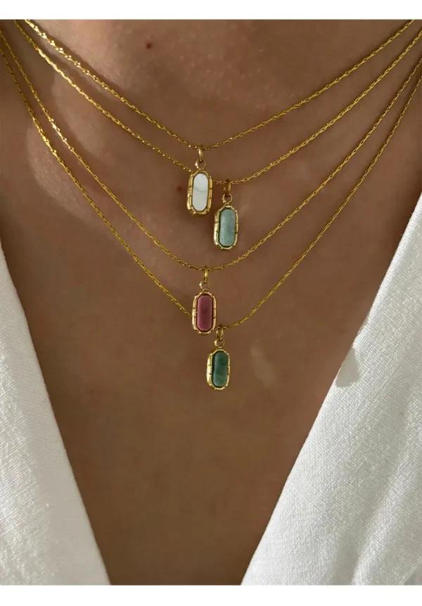 Classic Stainless Steel Collarbone Chain Minimalist Dopamine Natural Stone Geometric Pendant Necklace - Image 2