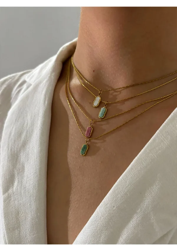 Classic Stainless Steel Collarbone Chain Minimalist Dopamine Natural Stone Geometric Pendant Necklace