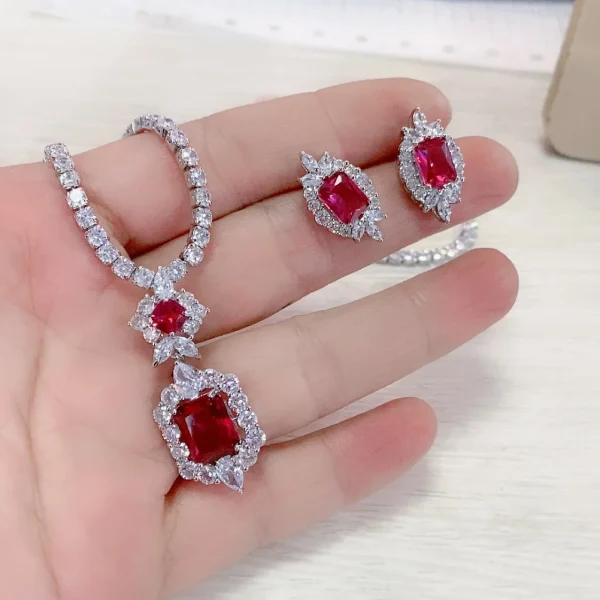 Classic Trendy Lab Emerald Filled Promise Party Wedding Earrings Necklace Bridal Gemstone Jewelry set - Image 6