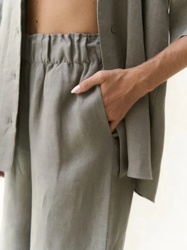 Cotton Short Sleeved Solid Color Shirt Loose Pants Casual Pants 2-piece Set - Image 18