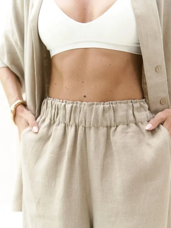 Cotton Short Sleeved Solid Color Shirt Loose Pants Casual Pants 2-piece Set - Image 9