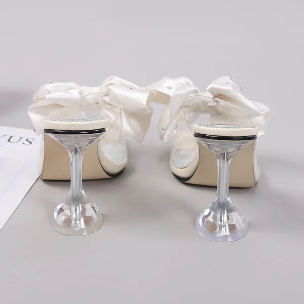 Crystal Bow PVC Transparent Slides Open Toe High Heels Pumps - Image 7