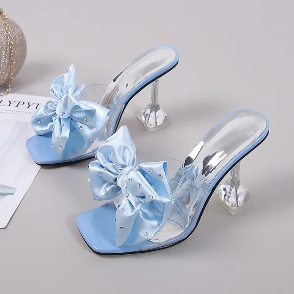 Crystal Bow PVC Transparent Slides Open Toe High Heels Pumps - Image 2