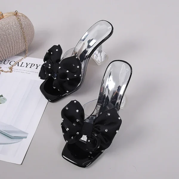 Crystal Bow PVC Transparent Slides Open Toe High Heels Pumps - Image 4