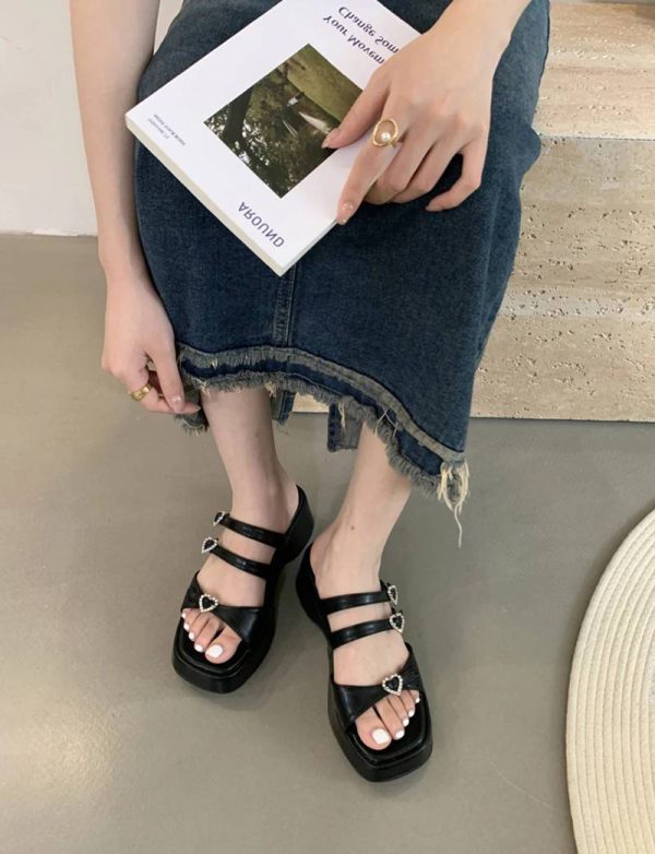 Crystal Decoration Street Style Platform High Heel Sandals
