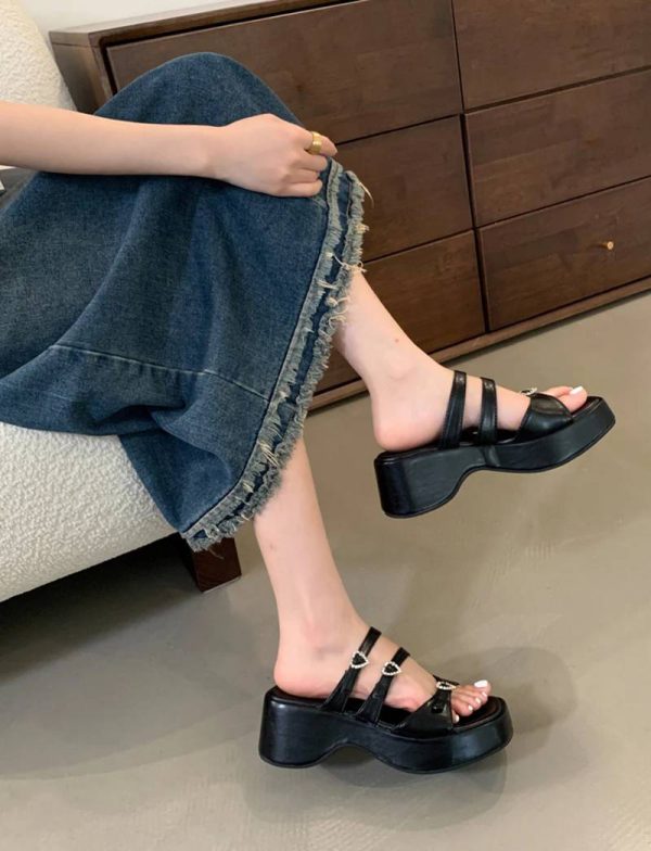 Crystal Decoration Street Style Platform High Heel Sandals - Image 6