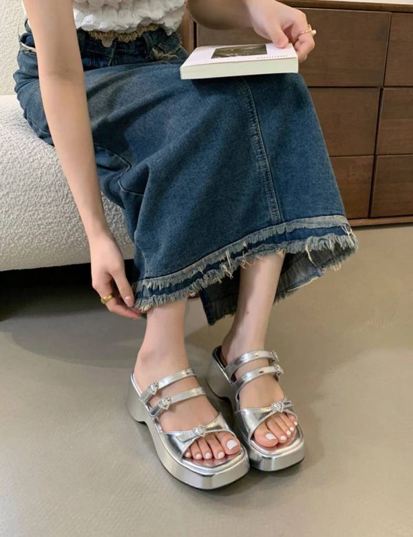 Crystal Decoration Street Style Platform High Heel Sandals - Image 10