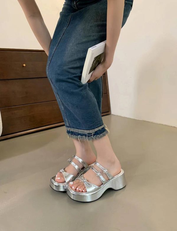 Crystal Decoration Street Style Platform High Heel Sandals - Image 9