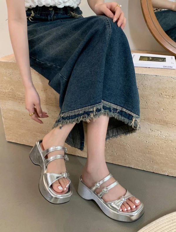 Crystal Decoration Street Style Platform High Heel Sandals - Image 8