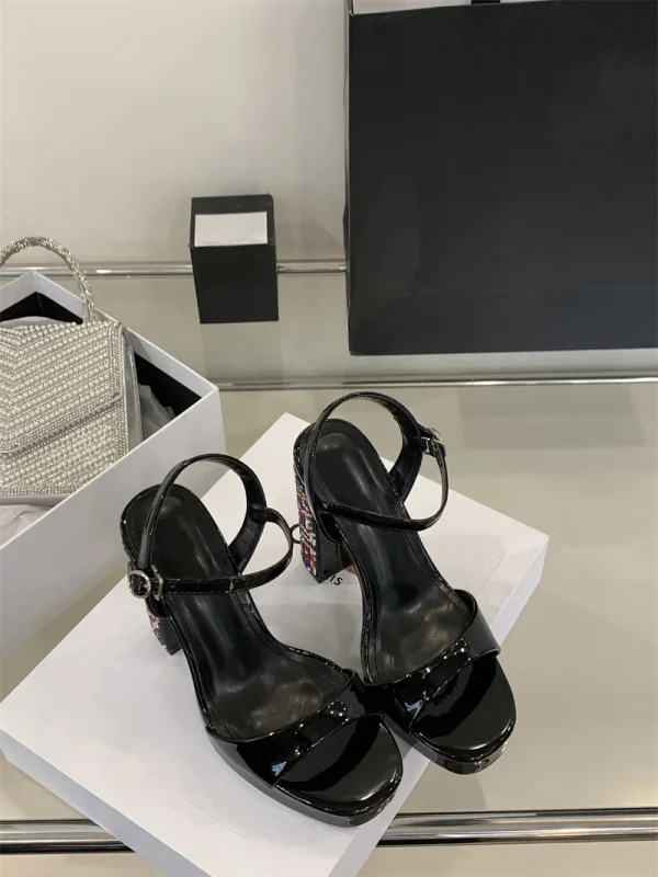 Crystal Designer Rhinestone Patent Leather Platform High Heels Sandals - Image 8