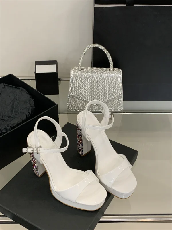 Crystal Designer Rhinestone Patent Leather Platform High Heels Sandals - Image 11