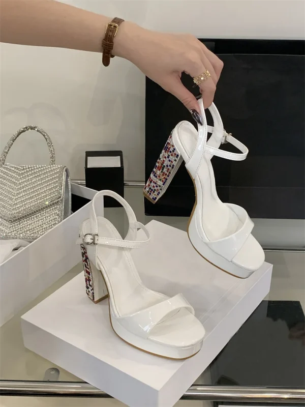 Crystal Designer Rhinestone Patent Leather Platform High Heels Sandals - Image 12