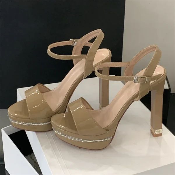 Crystal Diamonds Open Toe Buckle Strap Design Platform High Heels Sandals - Image 7