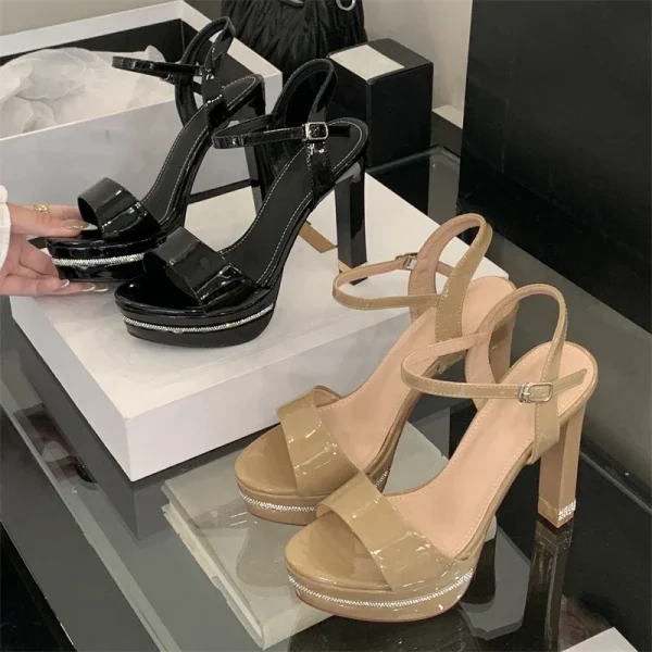 Crystal Diamonds Open Toe Buckle Strap Design Platform High Heels Sandals - Image 8