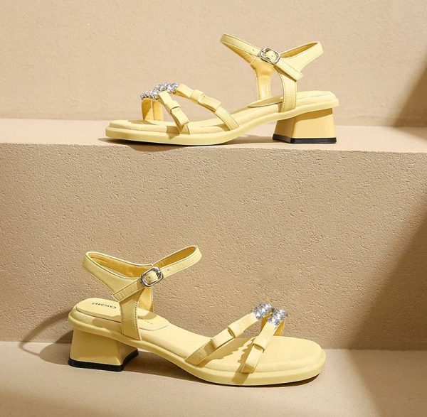 Crystal Narrow Band Back Strap Outdoor Thick Heel Sandals - Image 7