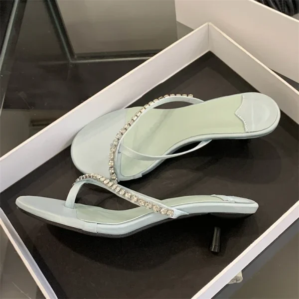 Crystal Narrow Band Clip Toe Low Flip Flops Slide Thin Heels Slippers - Image 6