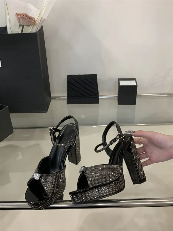 Crystal Rhinestone Wedding Party Square Toe High Heels Sandals - Image 12