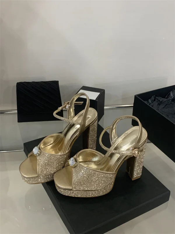 Crystal Rhinestone Wedding Party Square Toe High Heels Sandals - Image 3
