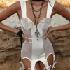 Deep V Neck Exclusive Design Corset Slip Bowknot Body Pocket Patchwork - Image 3