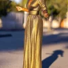 Deep V-neck High Waisted Three-Quarter Sleeves Solid Color Party Wide Leg Jumpsuits - Image 10
