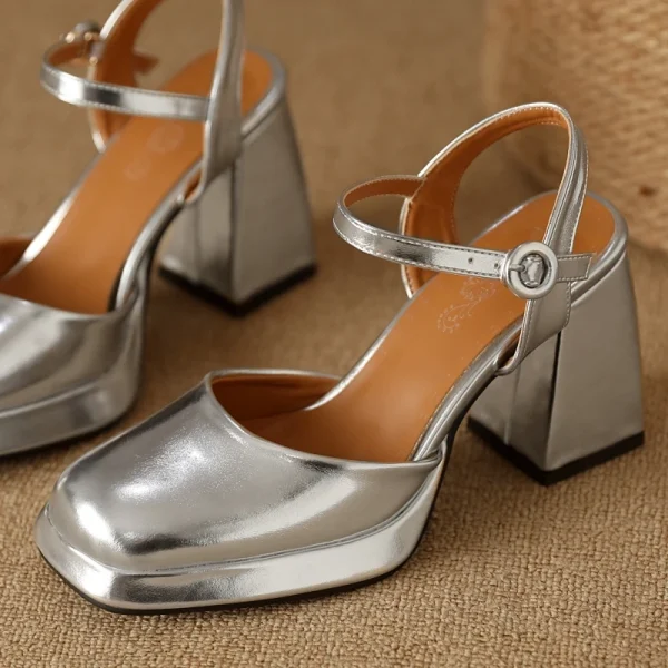 Designer Ankle Strap Heels Close Toe Party High Heels Sandals - Image 4