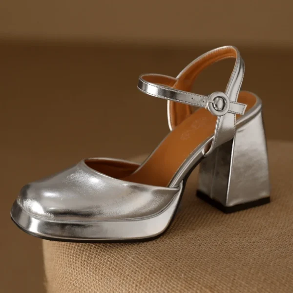 Designer Ankle Strap Heels Close Toe Party High Heels Sandals - Image 6
