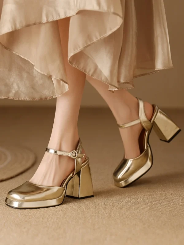Designer Ankle Strap Heels Close Toe Party High Heels Sandals