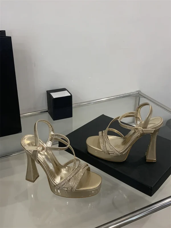 Designer Crystal Rhinestone Narrow Band Platform High Heels Sandals - Image 8