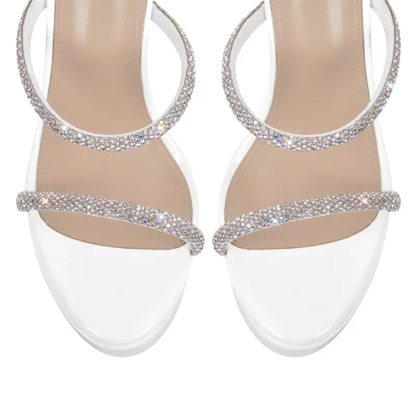 Luxury Big Size Straps Platform Rhinestones Open Toe Thin High Heel Sandals - Image 12