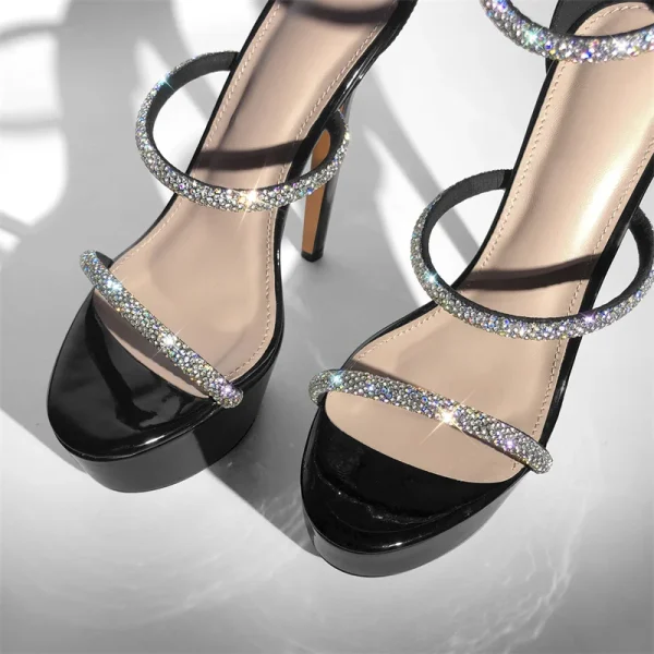 Luxury Big Size Straps Platform Rhinestones Open Toe Thin High Heel Sandals - Image 7