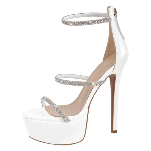 Luxury Big Size Straps Platform Rhinestones Open Toe Thin High Heel Sandals - Image 8