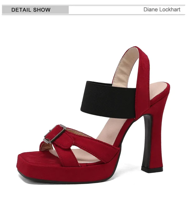 Elegant Back Strap Platform Sandals Thick High Heels Suede Sandals - Image 19