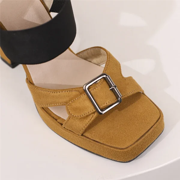 Elegant Back Strap Platform Sandals Thick High Heels Suede Sandals - Image 21