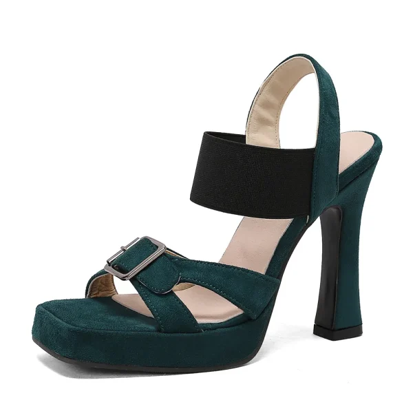 Elegant Back Strap Platform Sandals Thick High Heels Suede Sandals - Image 18
