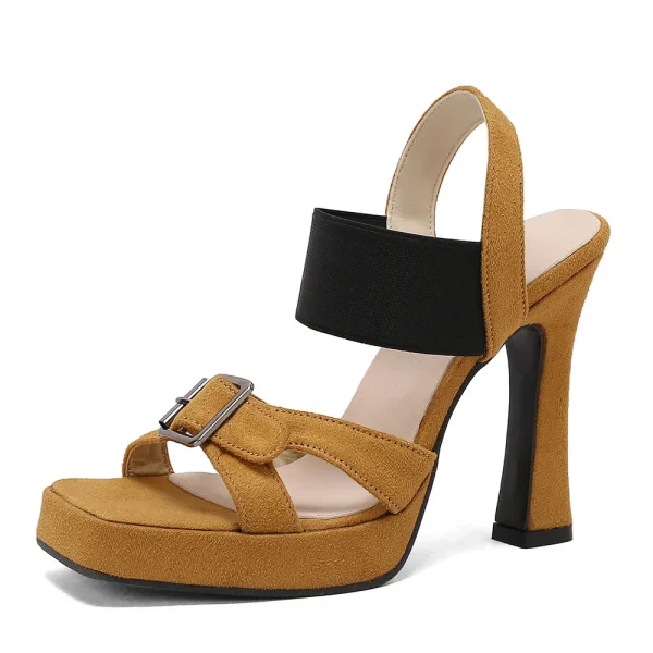 Elegant Back Strap Platform Sandals Thick High Heels Suede Sandals - Image 20