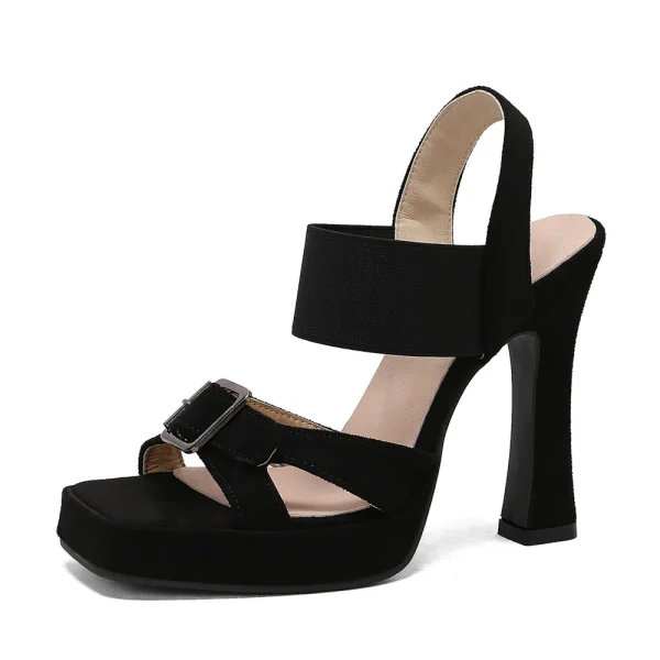 Elegant Back Strap Platform Sandals Thick High Heels Suede Sandals - Image 16