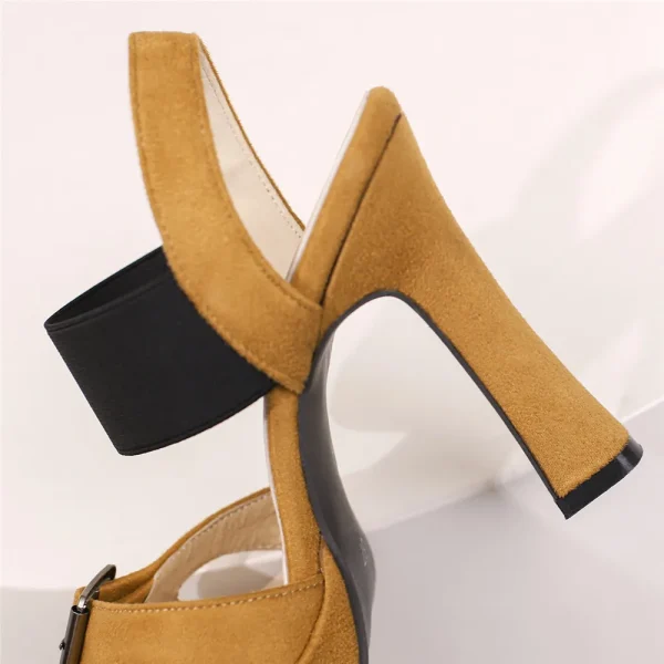 Elegant Back Strap Platform Sandals Thick High Heels Suede Sandals - Image 22