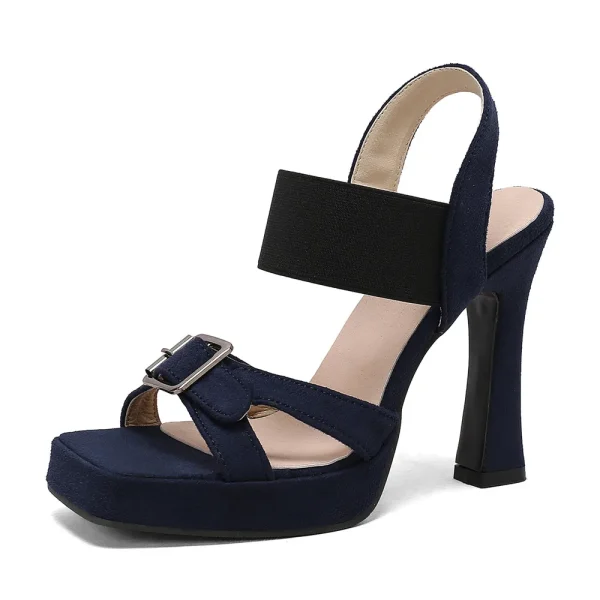 Elegant Back Strap Platform Sandals Thick High Heels Suede Sandals - Image 15