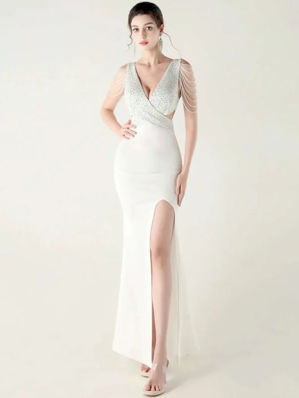 Elegant Backless Rhinestone Party Wedding Prom Evening Dresses