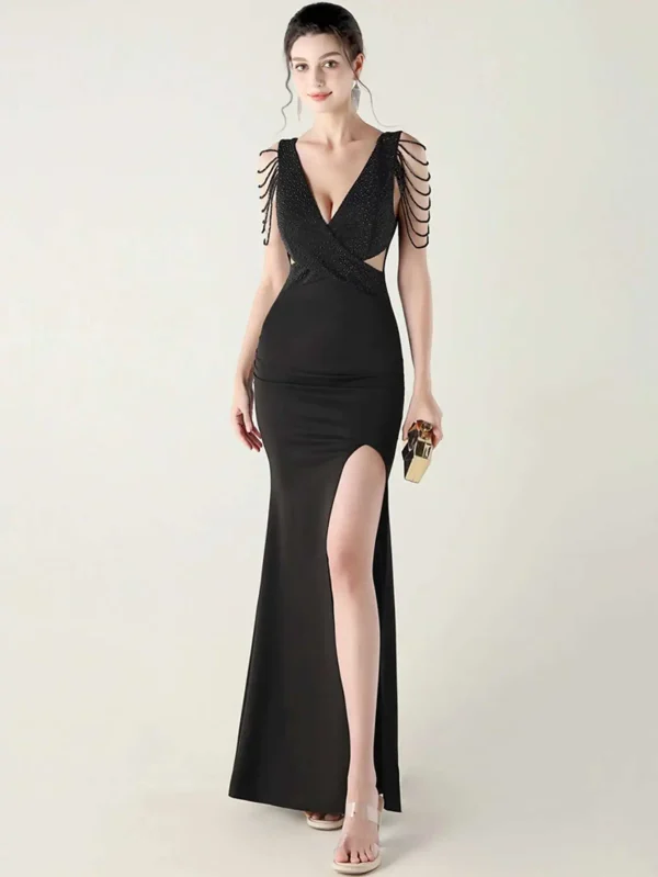 Elegant Backless Rhinestone Party Wedding Prom Evening Dresses - Image 7