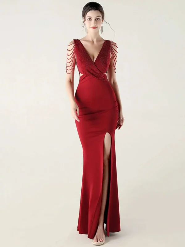 Elegant Backless Rhinestone Party Wedding Prom Evening Dresses - Image 10