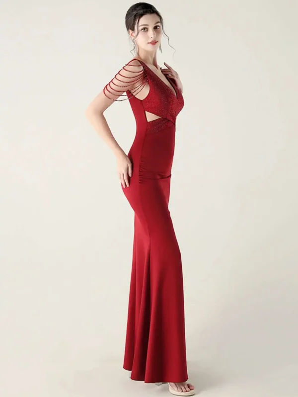 Elegant Backless Rhinestone Party Wedding Prom Evening Dresses - Image 11