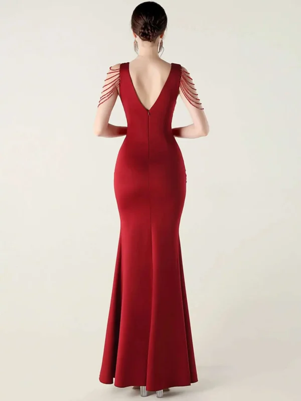 Elegant Backless Rhinestone Party Wedding Prom Evening Dresses - Image 12